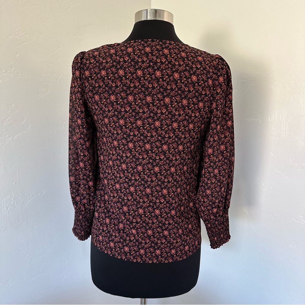 Madewell Georgette Smocked Cuff Button Front Top In Orchid Floral Blouse Size 2 - Picture 10 of 14
